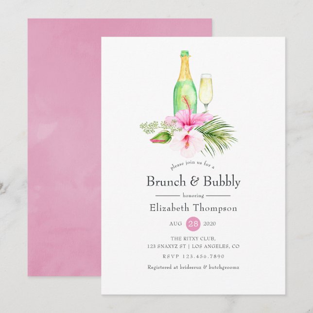Convites Brunch Floral Tropical e Churrasco de Noiva com Es (Frente/Verso)
