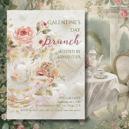 Convites Brunch Galentine de Chá Floral Rococó Pastéis Suav