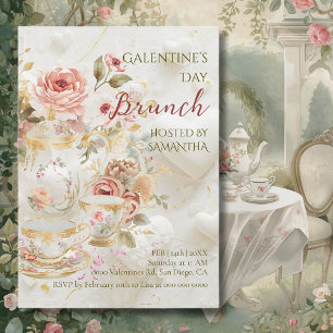 Convites Brunch Galentine de Chá Floral Rococó Pastéis Suav