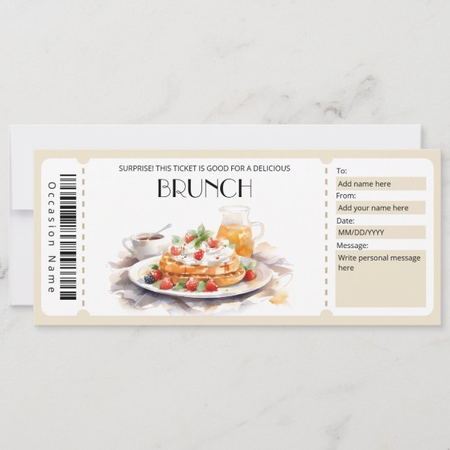 Convites Brunch Gift Voucher, Brunch Gift Certificate (Frente)