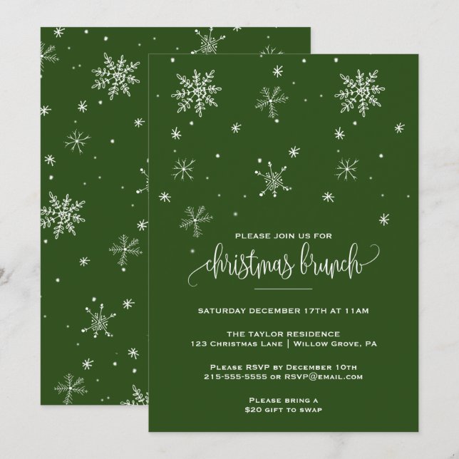 Convites Brunch Green Snowflake (Frente/Verso)