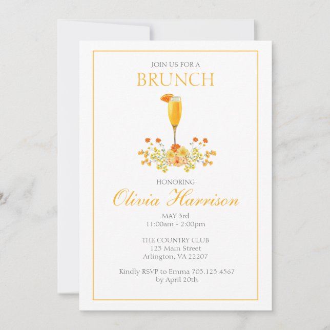 Convites Brunch Invitation, Bridal Brunch Invite, Aniversár (Frente)
