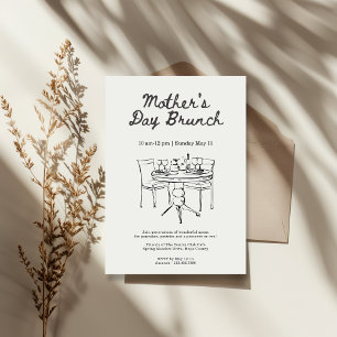Convites Brunch Minimalista Preto e Branco para o Dia das M