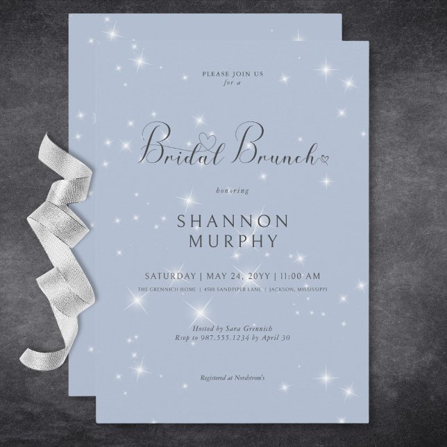 Convites Brunch Mínimo de Brida de Faísca Azul Moderno (Modern Minimal Blue Sparkle Bridal Brunch Invitation)