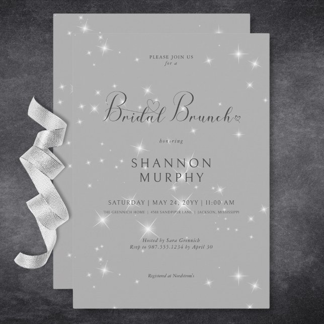 Convites Brunch Mínimo Moderno de Peixe-Peça de Cinza (Modern Minimal Gray Sparkle Bridal Brunch Invitation)