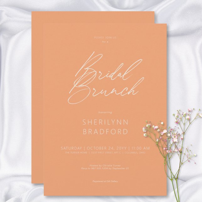 Convites Brunch Mínimo Moderno Peach Bridal (Modern Minimal Peach Bridal Brunch Invitation)