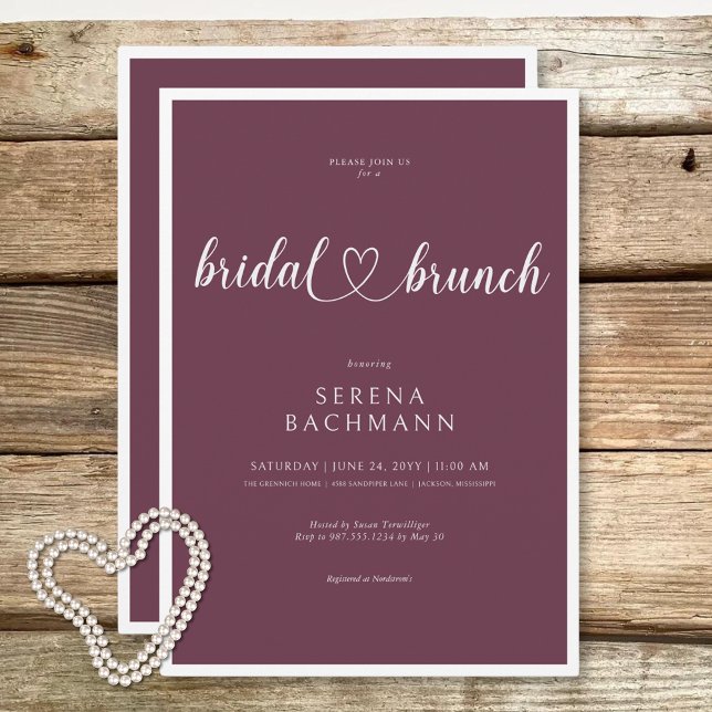 Convites Brunch Mínimo Romântico Moderno Bridal Bridal (Modern Romantic Minimal Burgundy Bridal Brunch Invitation)