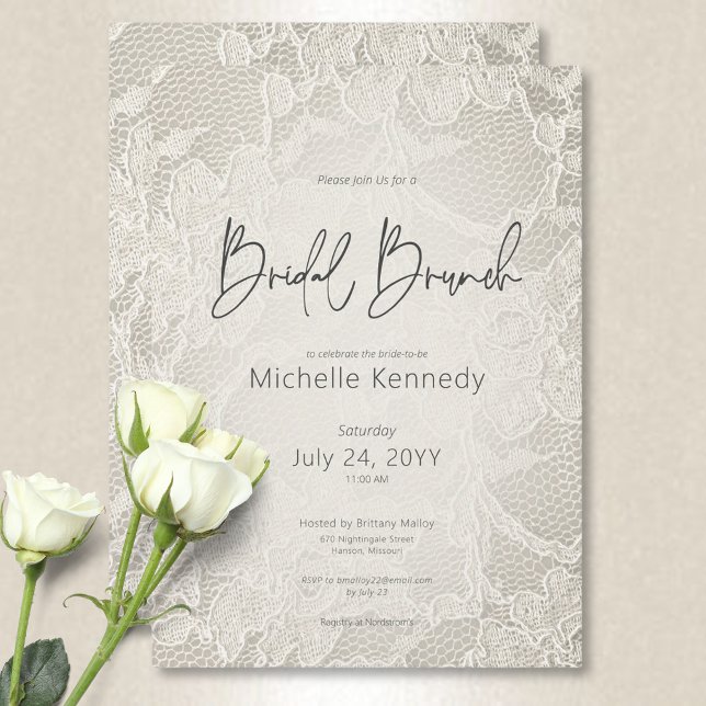 Convites Brunch Modern Ivory Bridal Lace (Modern Ivory Bridal Lace Bridal Brunch Invitation)