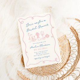 Convites Brunch Nupcial Azul e Rosa Desenhado à Mão Caprich