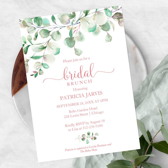 Convites Brunch Nupcial com Verde de Eucalipto em Aquarela (Criador carregado)