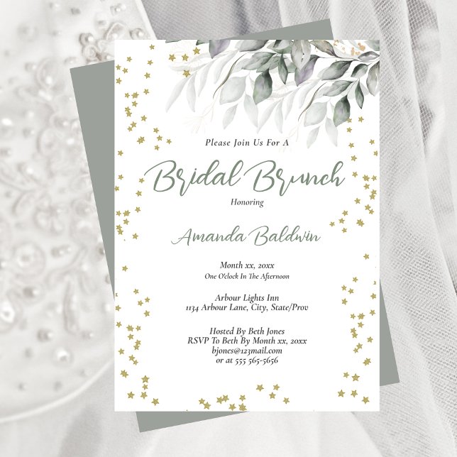 Convites Brunch Nupcial Estrelas Douradas  (Bridal Brunch Gold Stars Invitation)