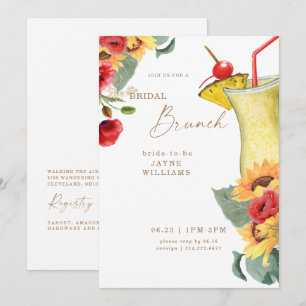 Convites Brunch Nupcial Floral Vermelho e Amarelo Colorido