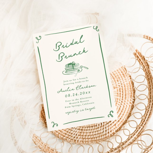Convites Brunch Nupcial Verde Desenhado à Mão Caprichoso (Criador carregado)