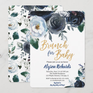 Convites Brunch para chá de bebê convidado azul de colônia