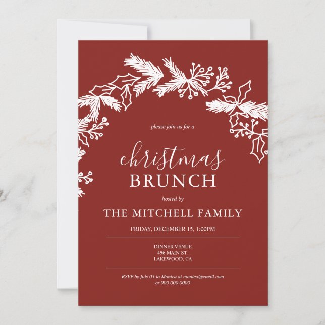 Convites Brunch Pine Berry Wreath Red (Frente)