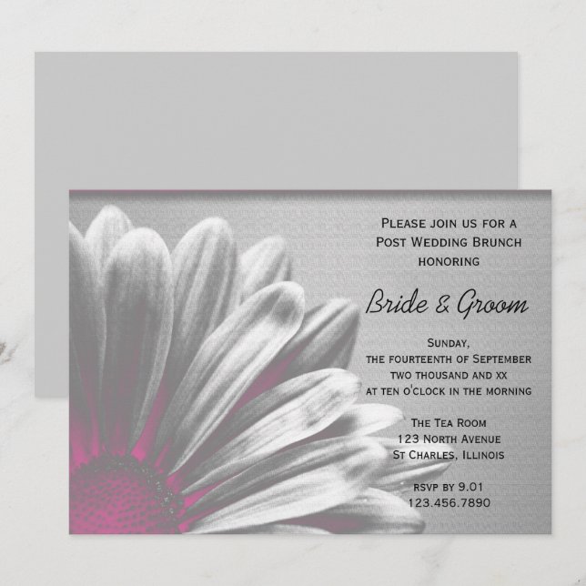 Convites Brunch Pós-Casamento com Destaques Florais Rosa (Frente/Verso)