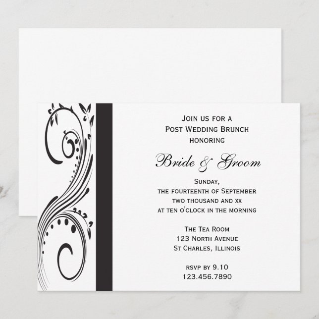 Convites Brunch Pós-Casamento Redemoinhos Preto e Branco (Frente/Verso)