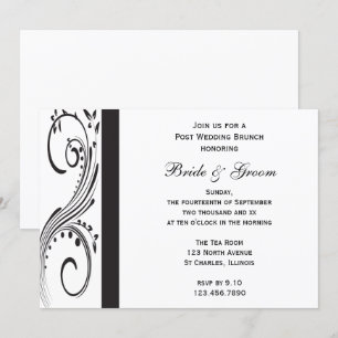 Convites Brunch Pós-Casamento Redemoinhos Preto e Branco