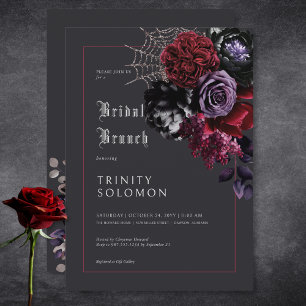 Convites Brunch Preto Negro Floral & Silver Web Bridal
