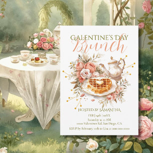 Convites Brunch Romântico de Chá com Waffle Galentine Charm