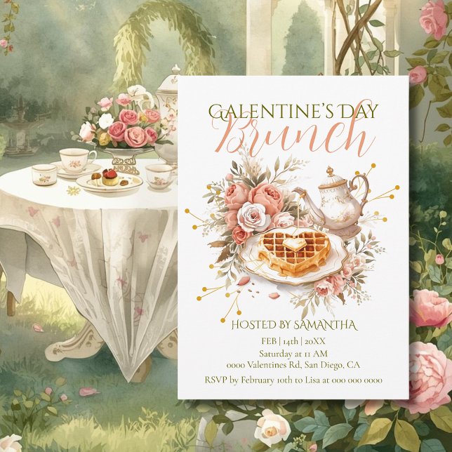 Convites Brunch Romântico de Chá com Waffle Galentine Charm (Criador carregado)