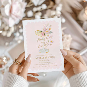 Convites Brunch rosa e Chá de panela de espuma