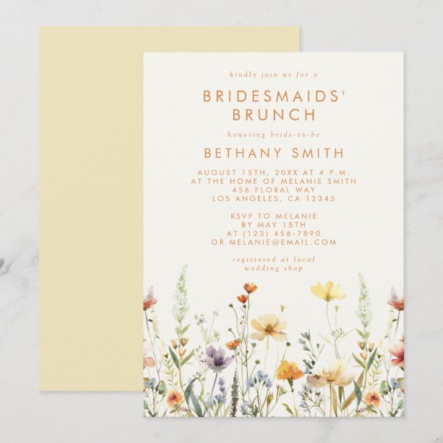 Convites Brunch Rustic Wildflower Bridesman (Frente/Verso)