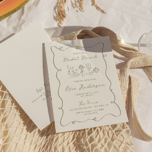 Convites Brunch Sage Bridal Desenhado à Mão