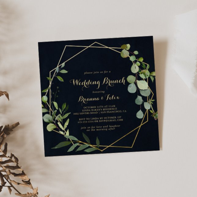 Convites Brunch Verde Azul Dourado Geométrico (Criador carregado)