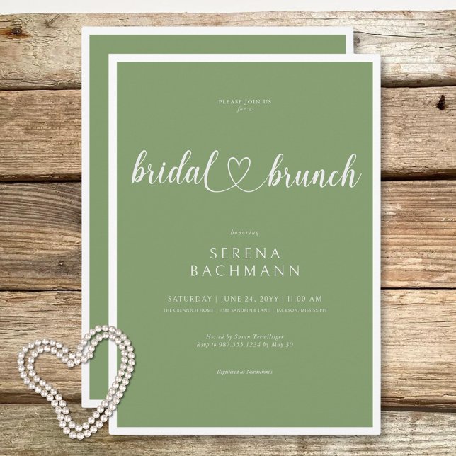 Convites Brunch Verde-Brida Romântico Mínimo Moderno (Modern Romantic Minimal Sage Green Bridal Brunch Invitation)