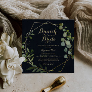 Convites Brunch verde geométrico Dourado com Chá