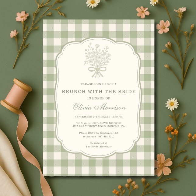 Convites Brunch with the Bride Sage Green Gingham Shower  (Criador carregado)