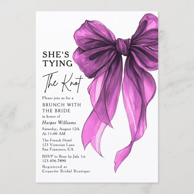 Convites Brunch With The Bride She's Tying The Knot Bow (Frente)