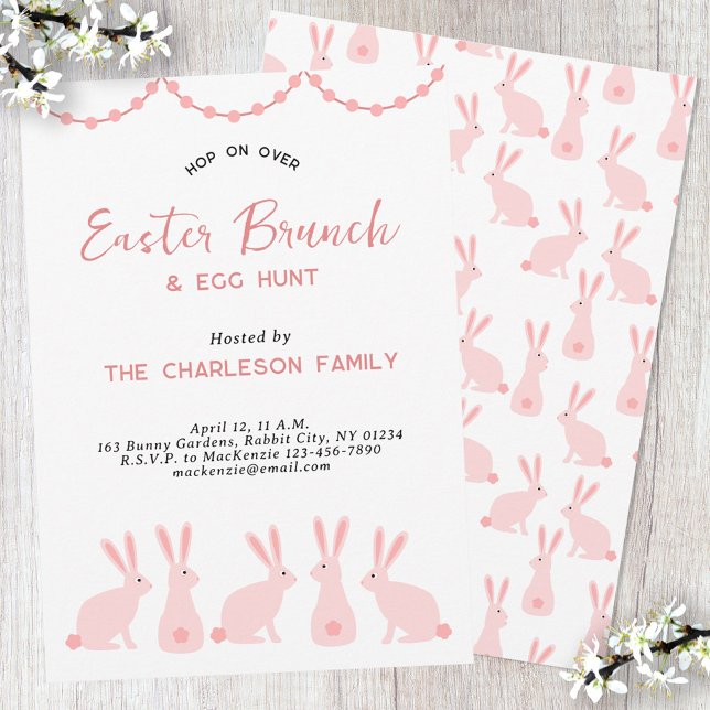 Convites Brunche de Páscoa do Coelhinho Fofo (Pink Bunny Rabbit Easter Brunch invitation)