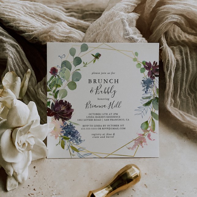 Convites Brundy Dourada Brunch e Chá de panela de Bubbles (Criador carregado)