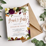 Convites Brunei e chá de panela de ouro floral<br><div class="desc">Um moderno convite chic de outono, brunch e bubble, com flores de burgundy e laranja enferrujadas, folhagem seca, folhas verdes e um roteiro tipográfico tipográfico clássico de escrita manual. É fácil personalizá-lo com seus detalhes! Adequado para as tendências do champanhe floral brunch chás de panela temáticos, outono de jardim ao...</div>