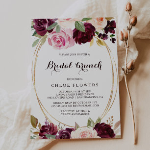 Convites Brunei Floral Dourado Geométrico Blush Burgundy