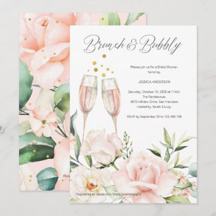 Convites Brunei Floral e mimosa-chique rosa-borbulhante