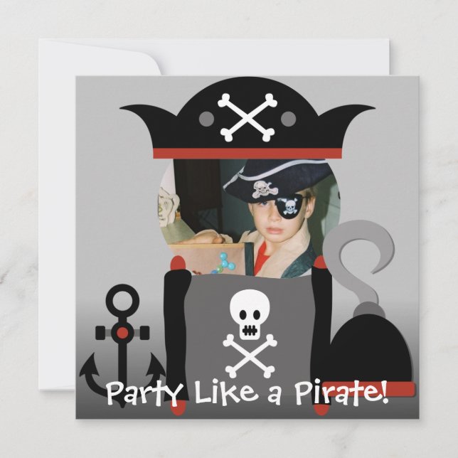 Convites Brunette Boy Party Like a Pirate Birthday Convida (Frente)