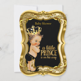 Convites Brunette Boy Prince Chá de fraldas Black Dourado