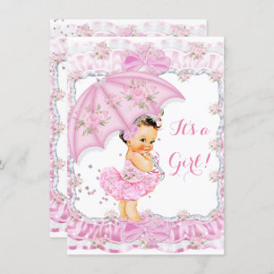 Convites Brunette Floral Rosa bonito Chá de fraldas