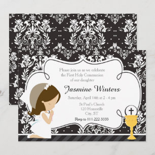 Convites Brunette Girl First Community Damask