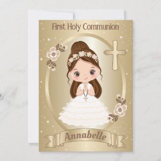 Convites Brunette Girl First Santa Communitation