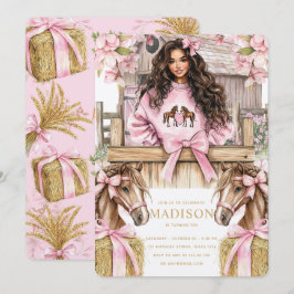 Convites Brunette Girl Horse Birthday Invitation
