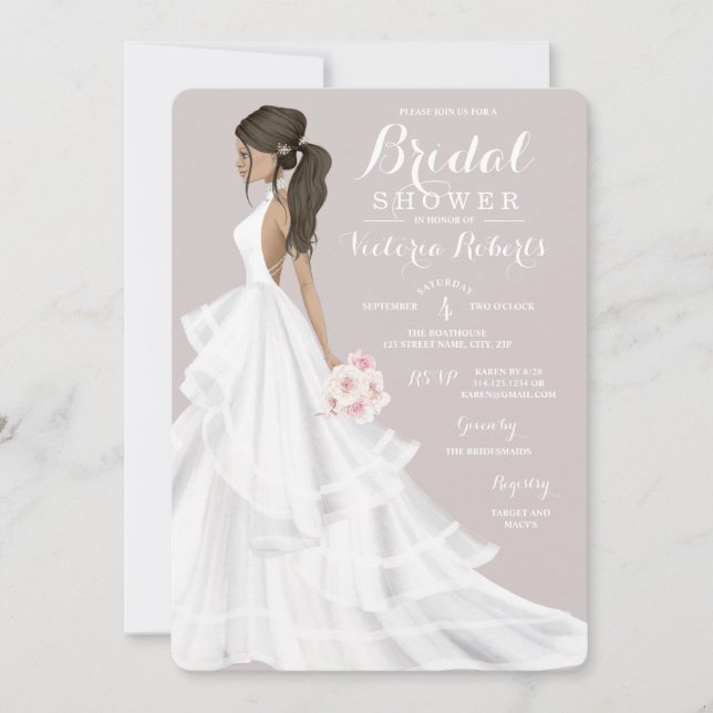 Convites Brunette Glam Bride Wedding Chá de panela (Frente)