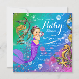 Convites Brunette Mermaid sob o Chá de fraldas de sereia