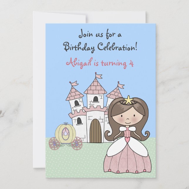 Convites Brunette Princess Fairy Tale Aniversário (Frente)