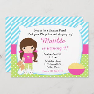 Convites Brunette Sleepover Slumber Party Aniversário