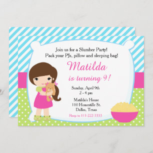 Convites Brunette Sleepover Slumber Party Aniversário