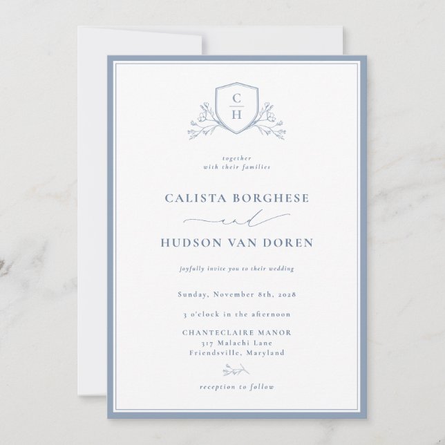 Convites BRUNSWICK Floral Monogram Wedding Crest Invitation (Frente)